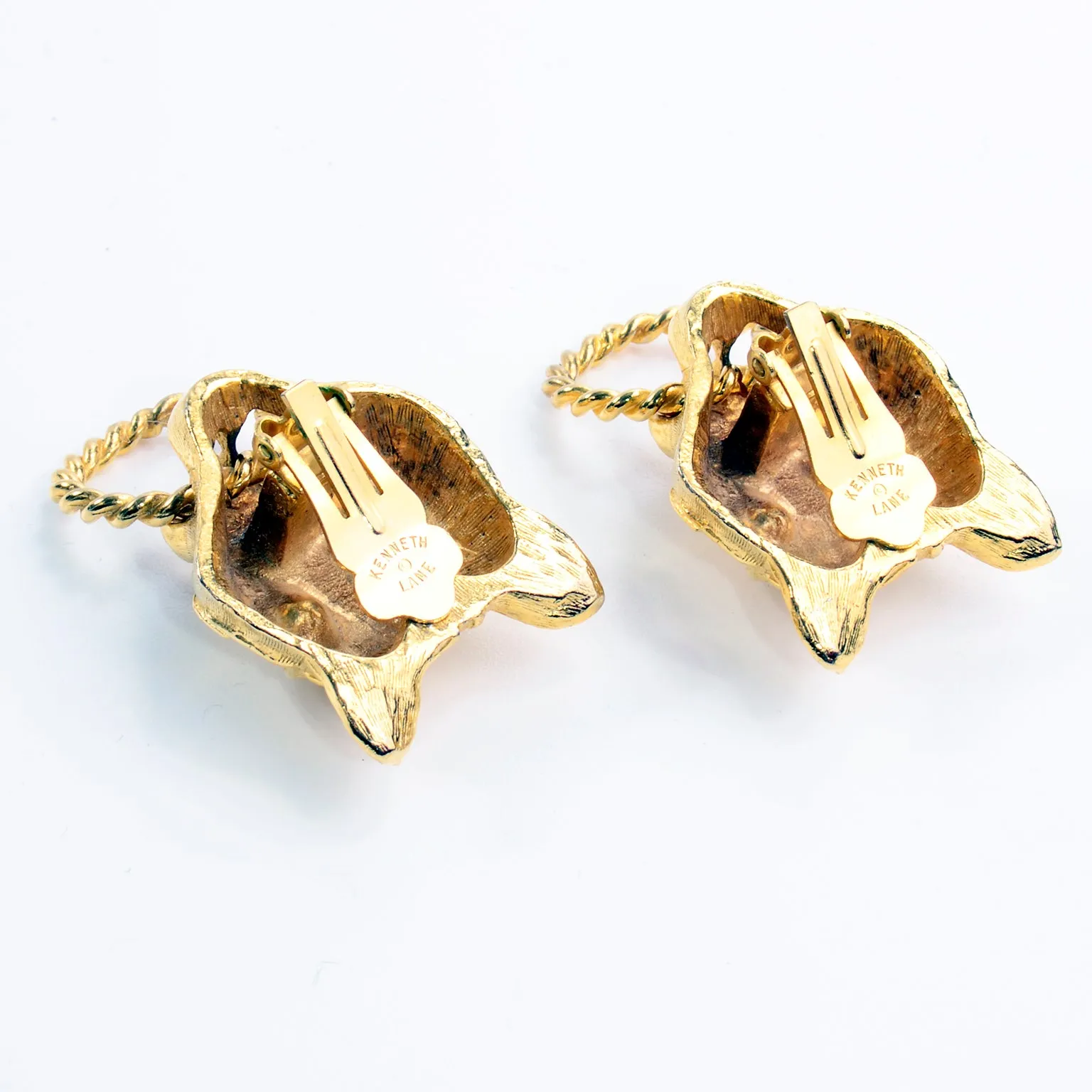 1960s Kenneth Lane Gold Panther or Lioness Head Door Knocker Earrings