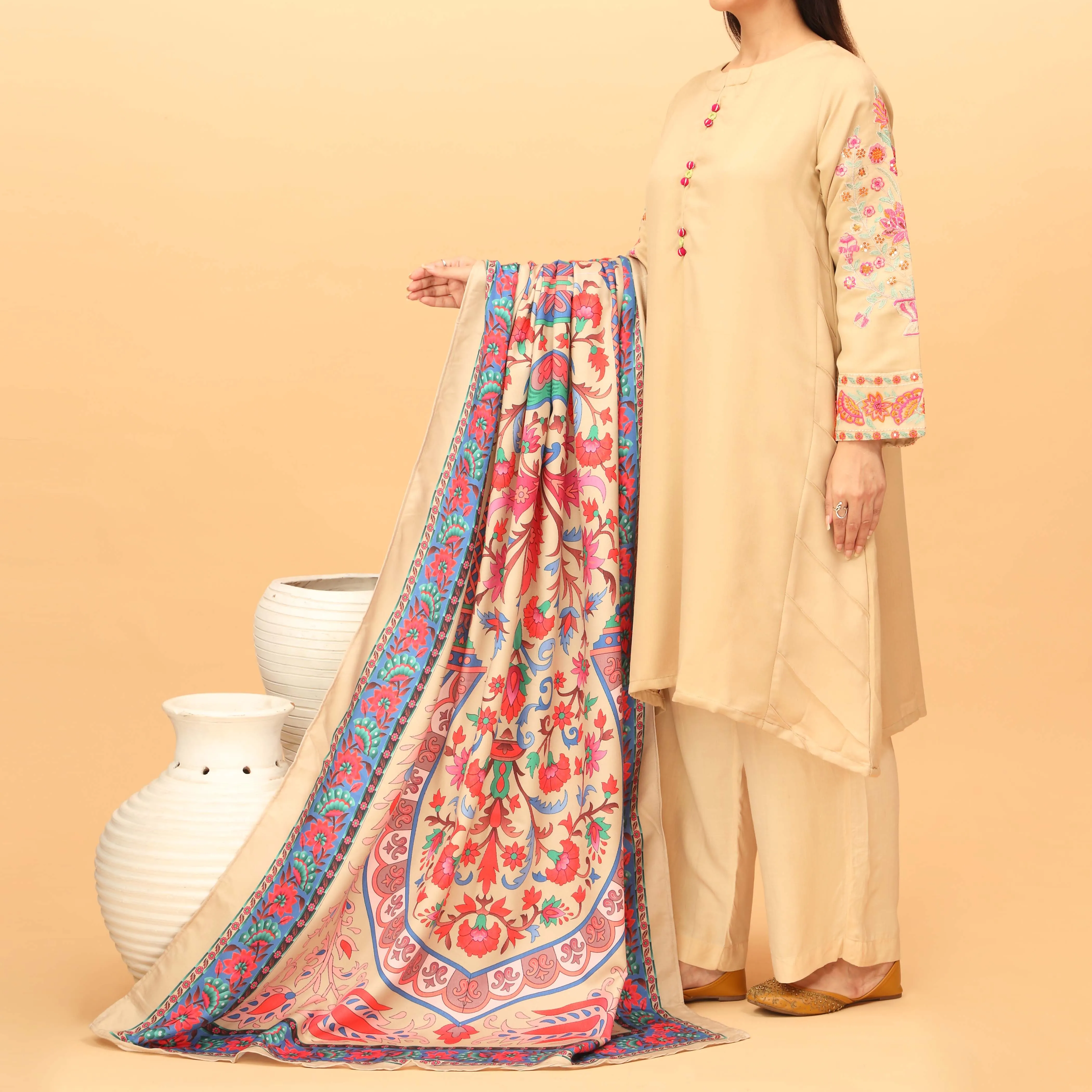 2PC- Embroidered Suit PW3017