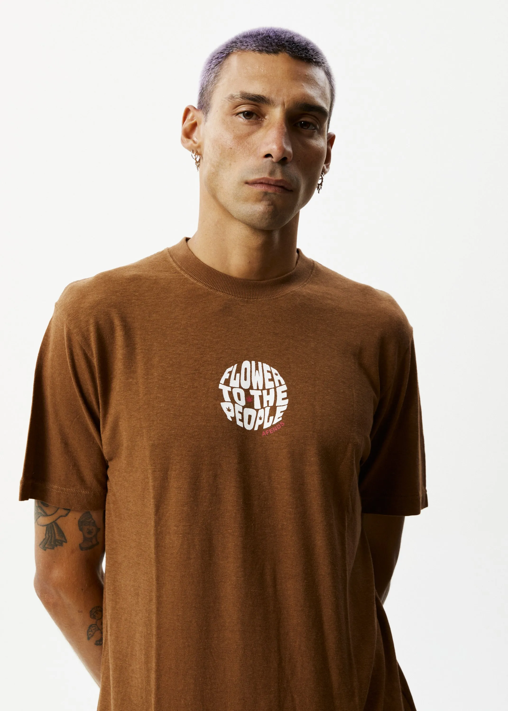 AFENDS Mens Circular - Graphic Retro T-Shirt - Toffee