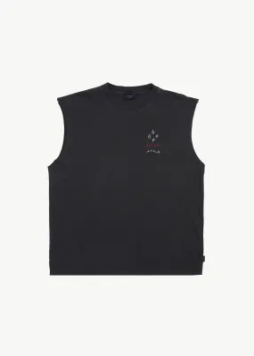 AFENDS Mens Stars - Sleeveless Tee - Stone Black