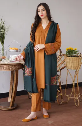 AISLING - 3PC DHANAK EMBROIDERED SHIRT WITH DHANAK EMBROIDERED DUAPATTA AND TROUSER- HZG1308