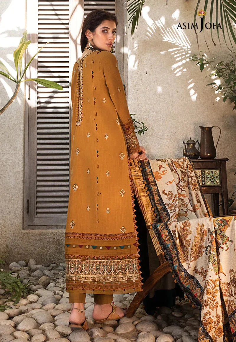 ASIM JOFA - 3PC DHANAK EMBROIDERED SHIRT WITH PRINTED TWILL SHAWL AND TROUSER - HZG1519