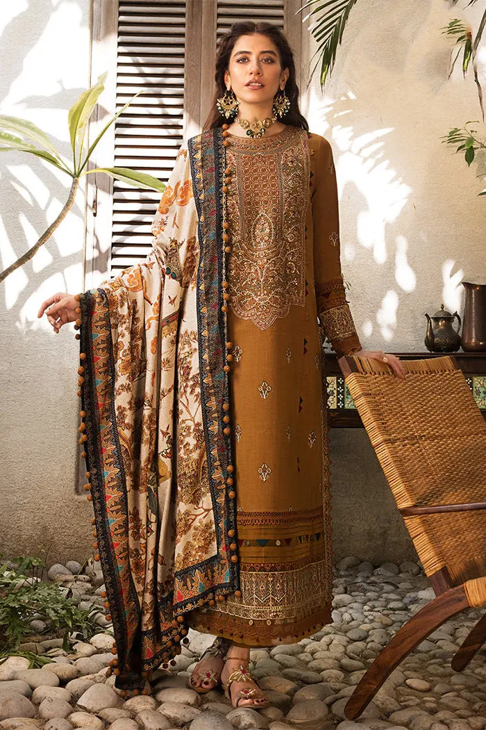 ASIM JOFA - 3PC DHANAK EMBROIDERED SHIRT WITH PRINTED TWILL SHAWL AND TROUSER - HZG1519