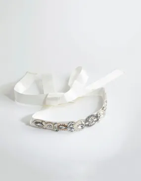 Embossed Beaded Detail Satin Belt