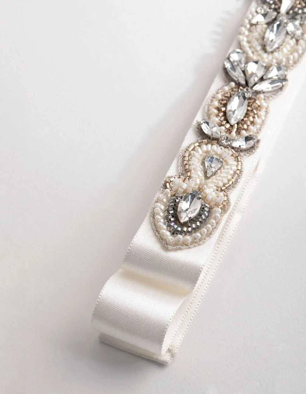 Embossed Beaded Detail Satin Belt