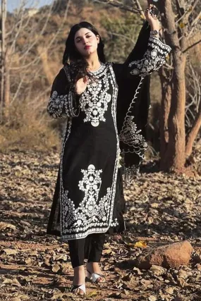 GULAL - 3PC DHANAK EMBROIDERED SHIRT WITH DHANAK EMBROIDERED SHAWL AND TROUSER - HZG1875