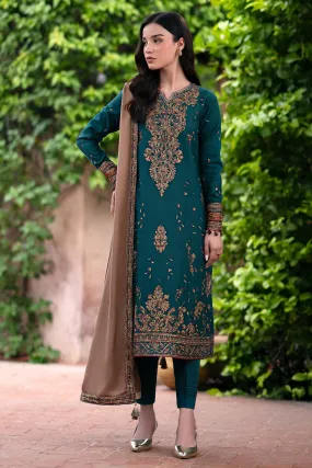 JAZMIN - 3PC DHANAK EMBROIDERED SHIRT WITH DHANAK EMBROIDERED SHAWL AND TROUSER - HZG1844