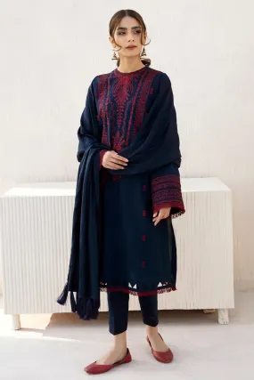 JAZMIN - 3PC DHANAK EMBROIDERED SHIRT WITH PASHMINA SHAWL AND TROUSER - HZ1300