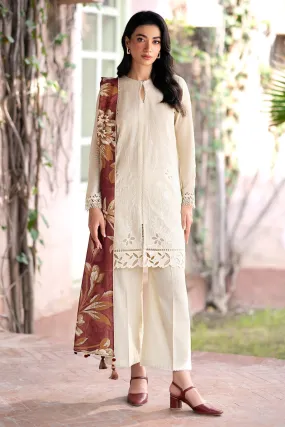 JAZMIN - 3PC DHANAK EMBROIDERED SHIRT WITH TWILL PRINTED SHAWL AND TROUSER - HZG1880