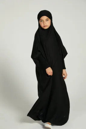 Junior Girls One Piece Full Length Jilbab/ Prayer Abaya - Black