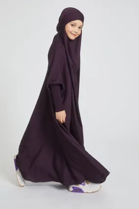 Junior Girls One Piece Full Length Jilbab/ Prayer Abaya - Plum