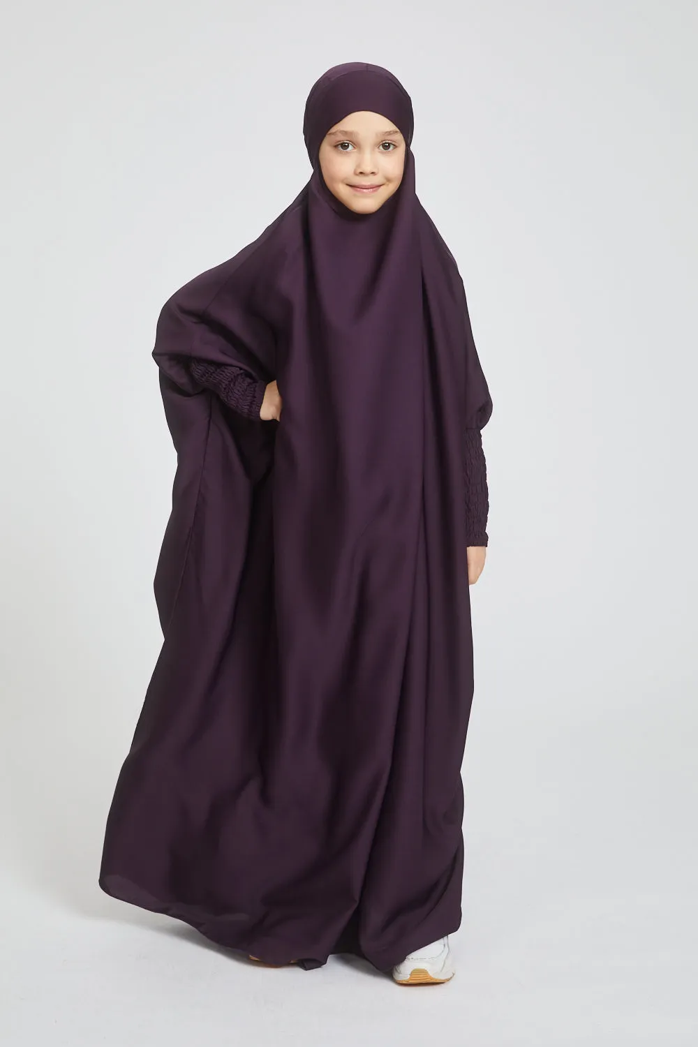 Junior Girls One Piece Full Length Jilbab/ Prayer Abaya - Plum