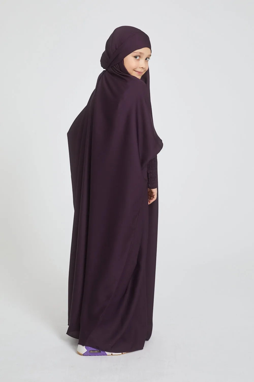 Junior Girls One Piece Full Length Jilbab/ Prayer Abaya - Plum