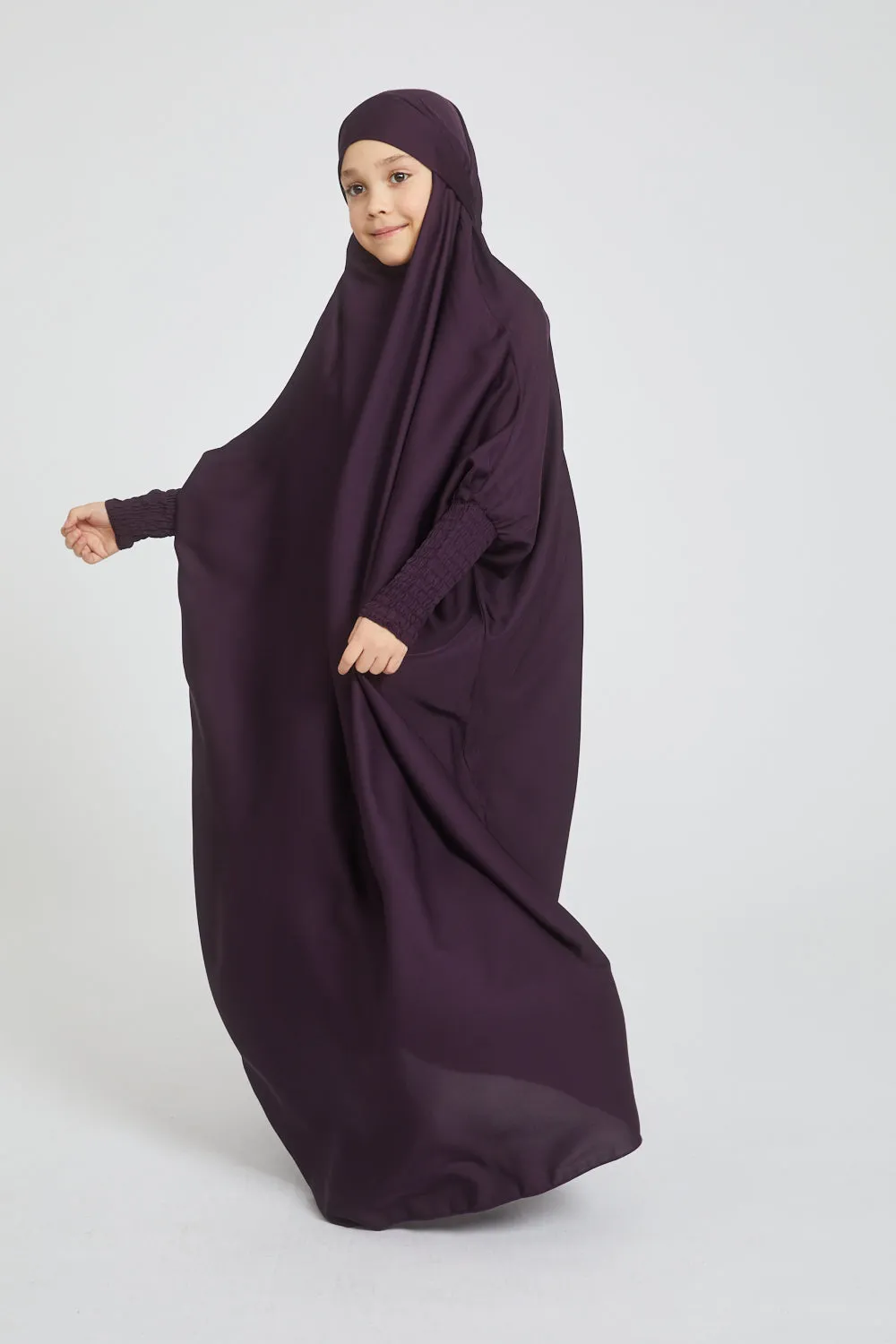 Junior Girls One Piece Full Length Jilbab/ Prayer Abaya - Plum