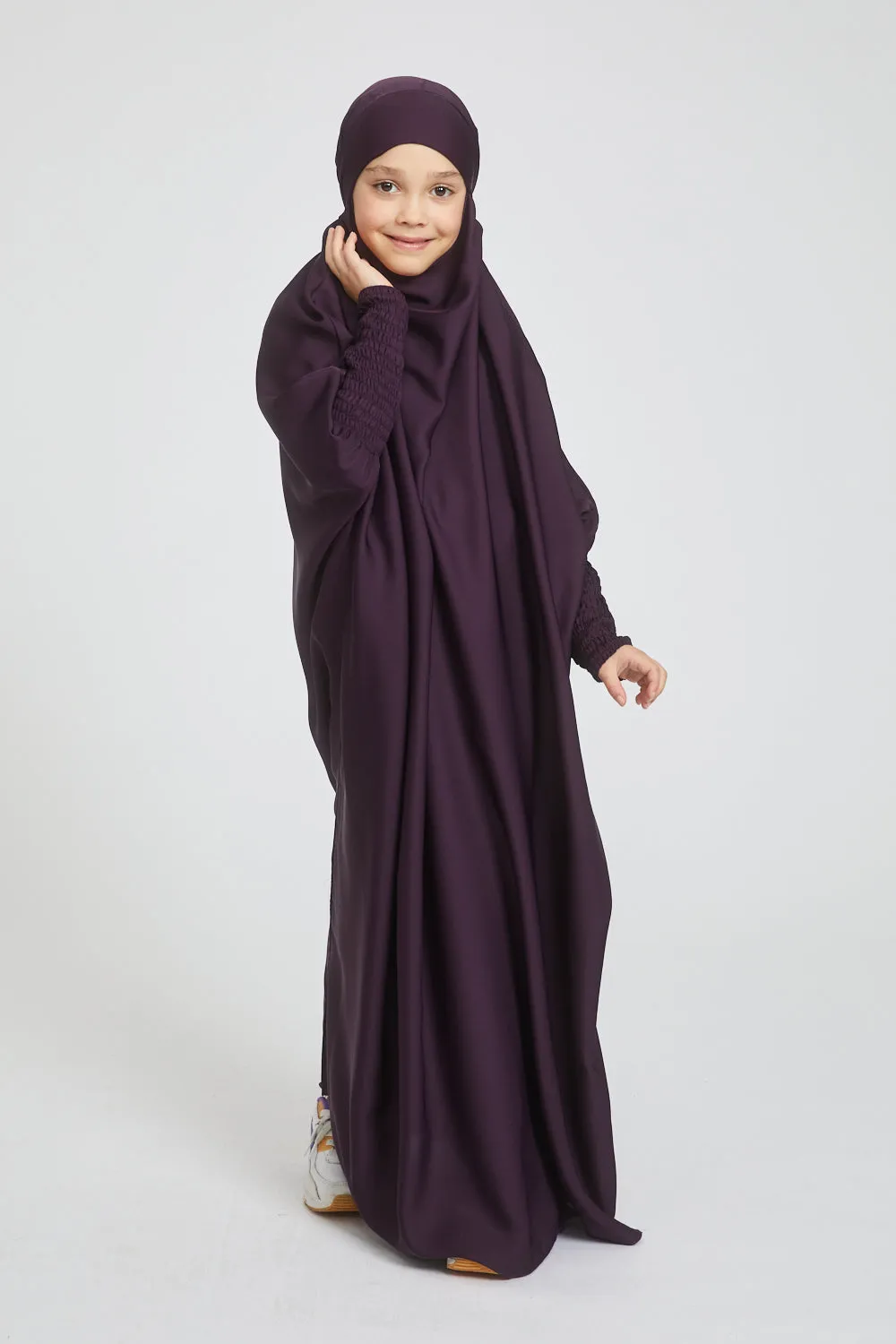 Junior Girls One Piece Full Length Jilbab/ Prayer Abaya - Plum