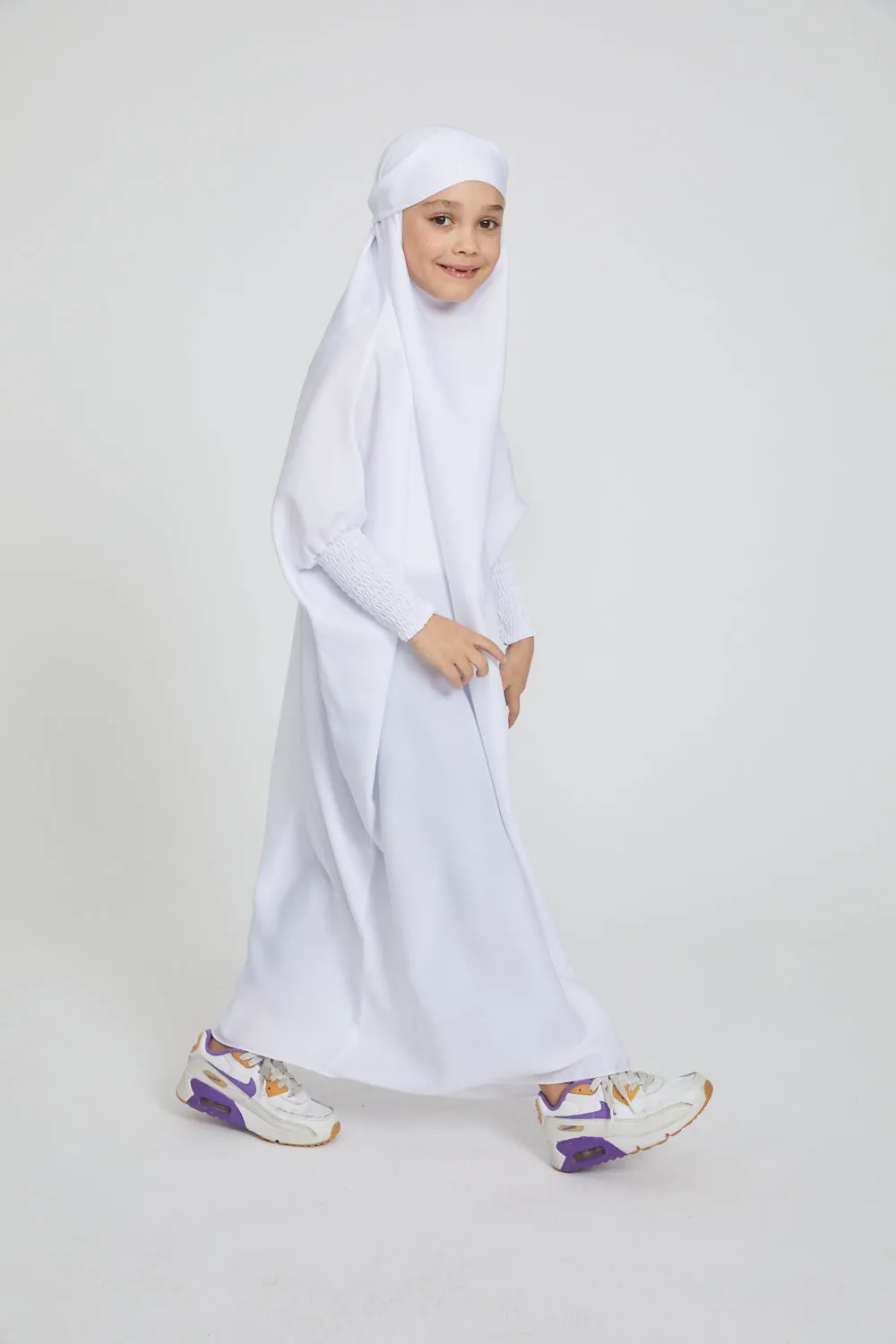 Junior Girls One Piece Full Length Jilbab/ Prayer Abaya - Pure White