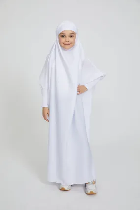 Junior Girls One Piece Full Length Jilbab/ Prayer Abaya - Pure White