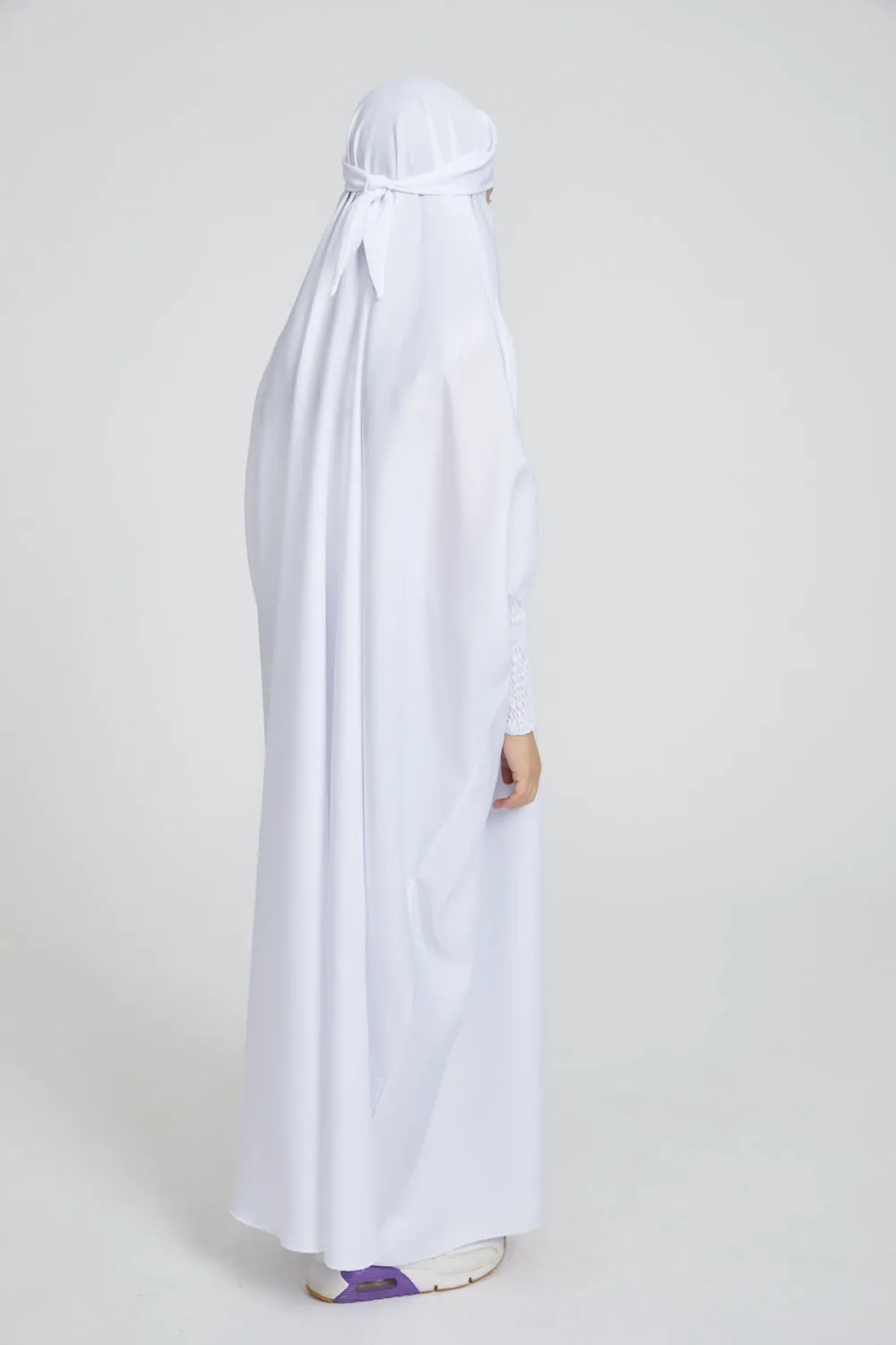 Junior Girls One Piece Full Length Jilbab/ Prayer Abaya - Pure White