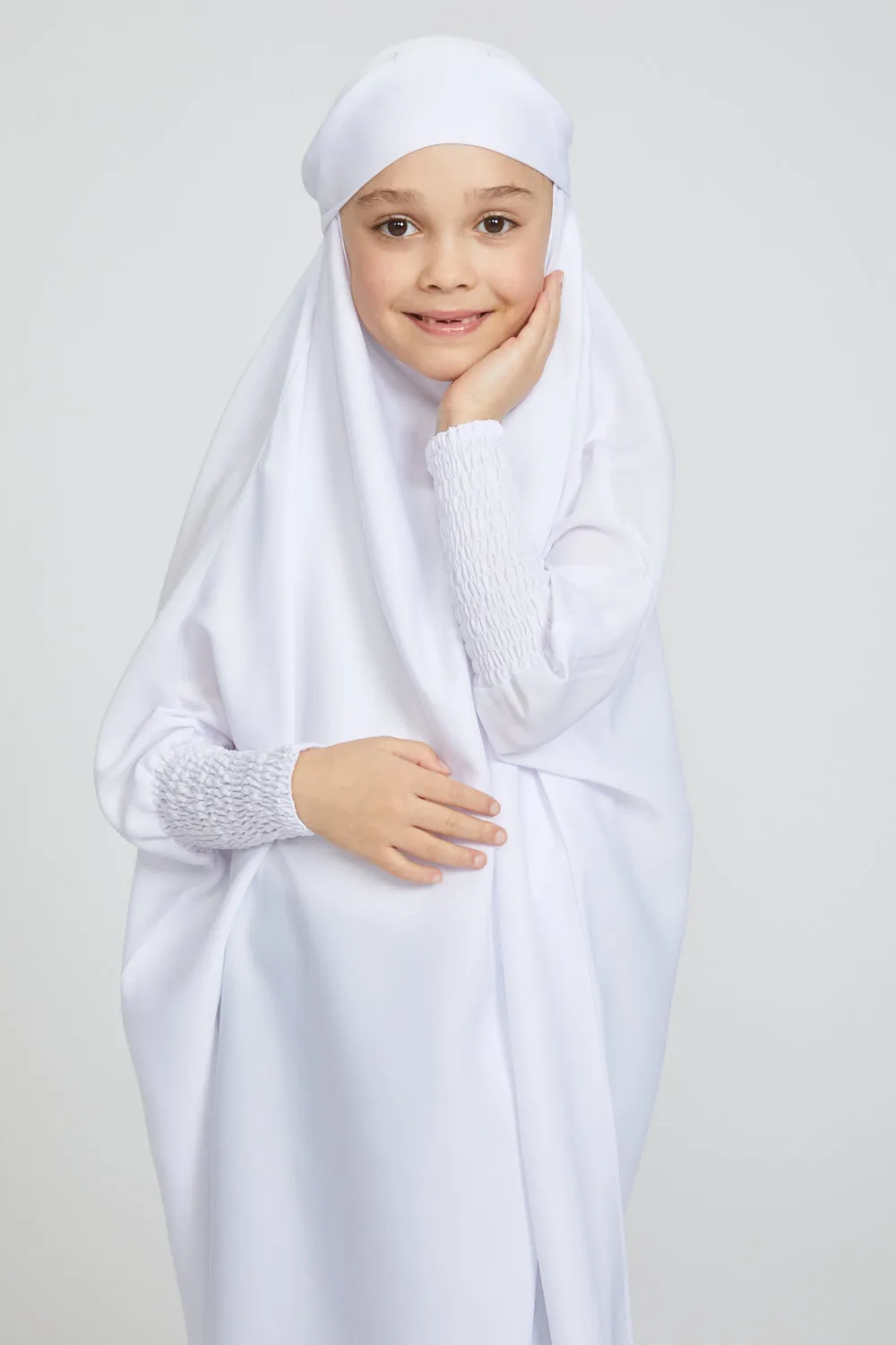 Junior Girls One Piece Full Length Jilbab/ Prayer Abaya - Pure White