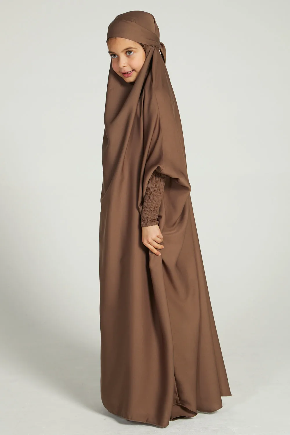 Junior Girls One Piece Full Length Jilbab/ Prayer Abaya - Smokey Taupe