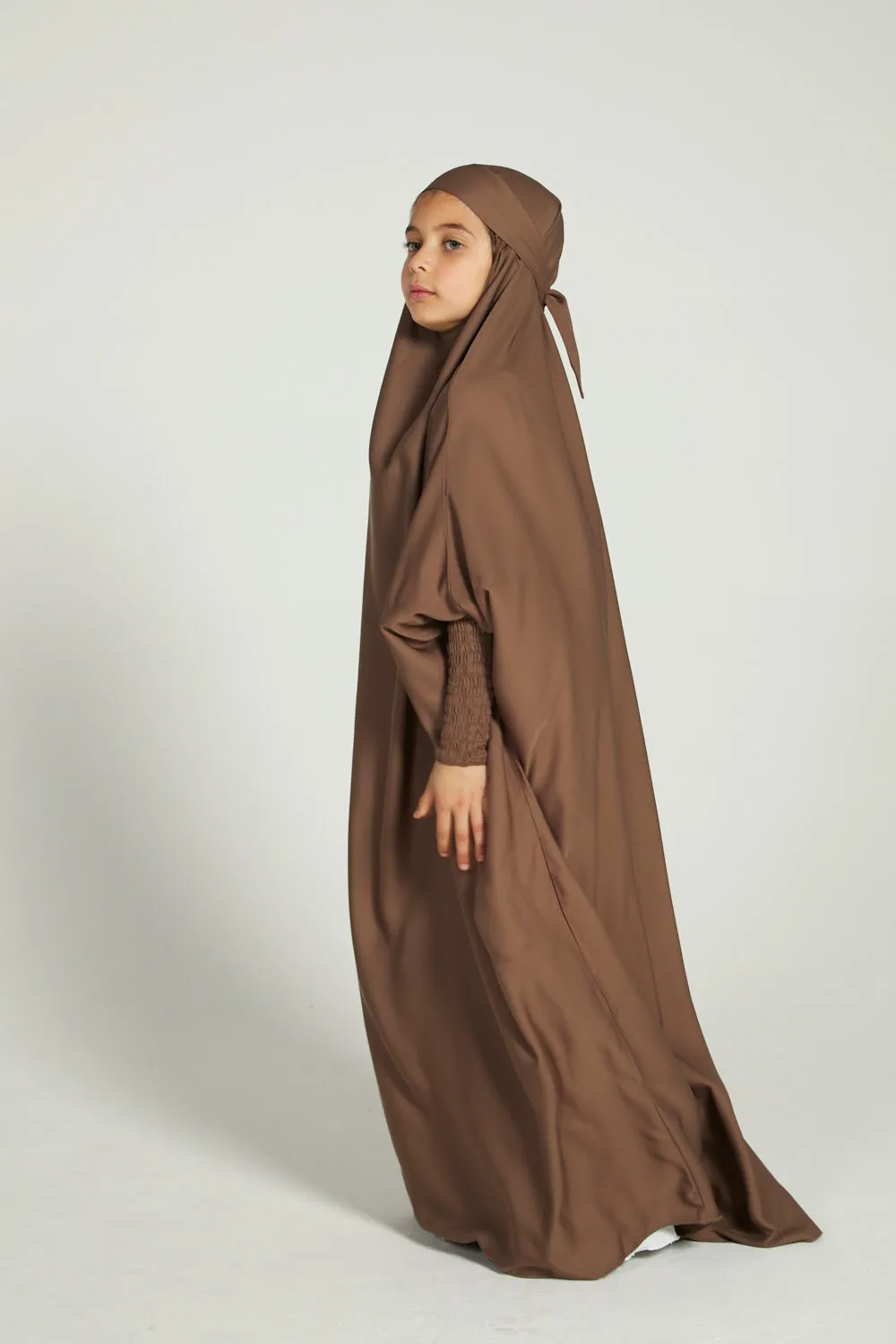 Junior Girls One Piece Full Length Jilbab/ Prayer Abaya - Smokey Taupe