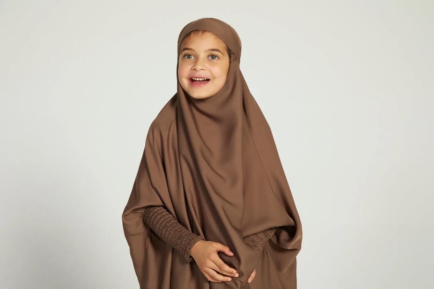 Junior Girls One Piece Full Length Jilbab/ Prayer Abaya - Smokey Taupe