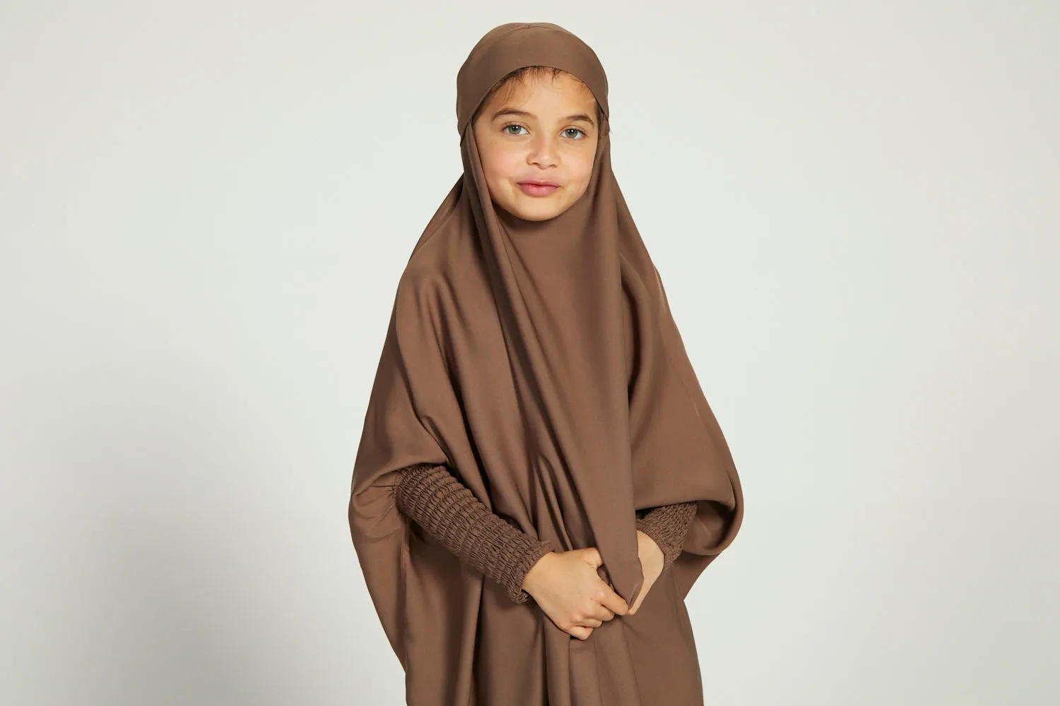 Junior Girls One Piece Full Length Jilbab/ Prayer Abaya - Smokey Taupe