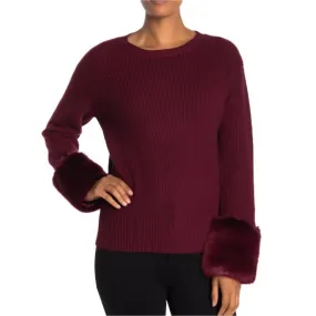 Love Token Faux Fur Cuff Knit Sweater Wine