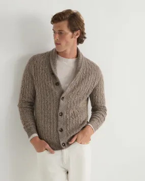 Men's Garrick Shawl Cable Cashmere Cardigan Heather Hazel Brown