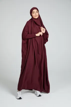 One Piece Full Length Jilbab/ Prayer Abaya - Deep Maroon