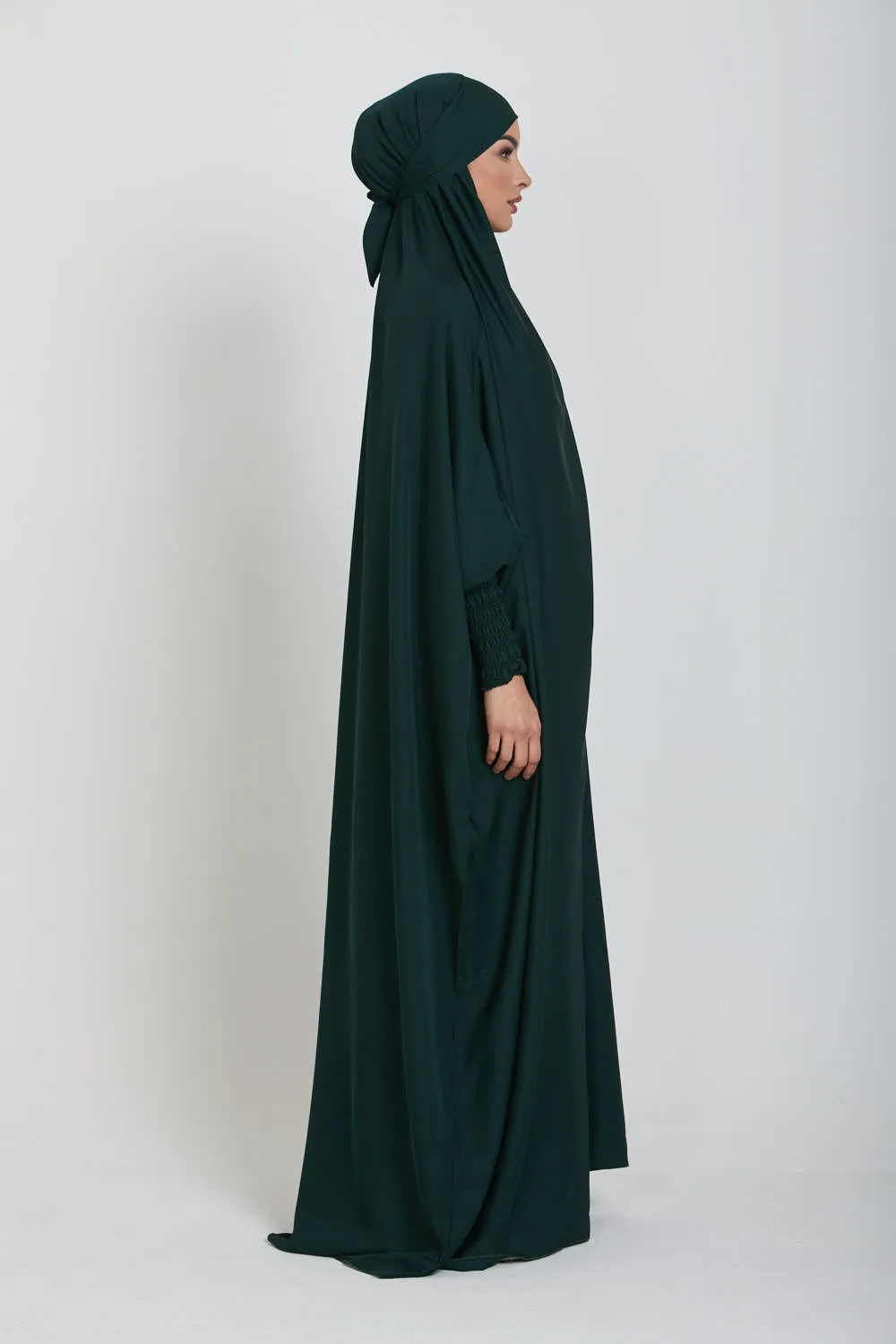 One Piece Full Length Jilbab/ Prayer Abaya - Forest Green