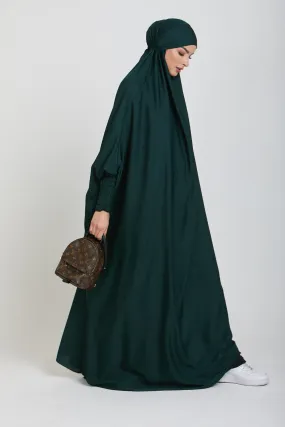 One Piece Full Length Jilbab/ Prayer Abaya - Forest Green