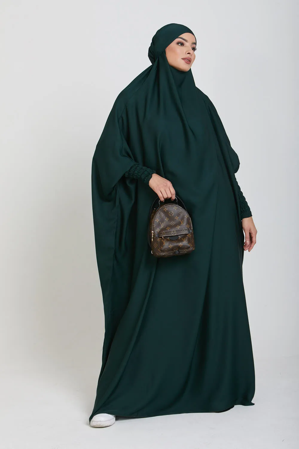 One Piece Full Length Jilbab/ Prayer Abaya - Forest Green