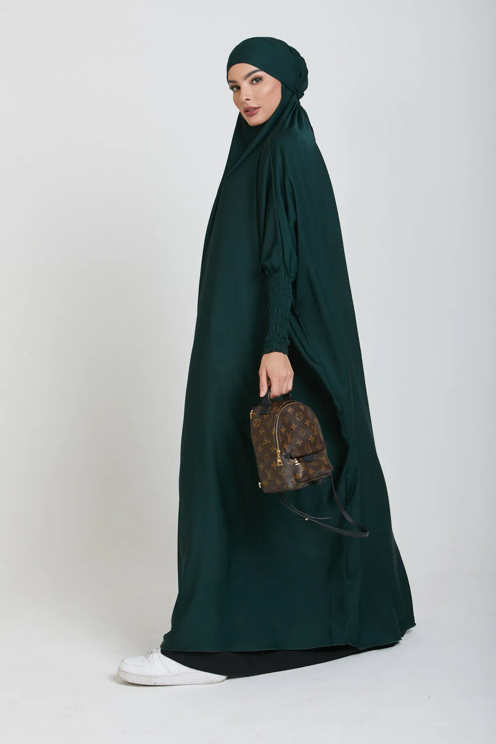 One Piece Full Length Jilbab/ Prayer Abaya - Forest Green