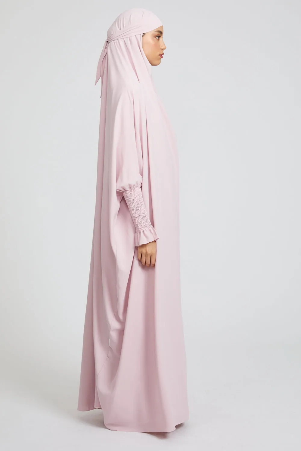 One Piece Full Length Jilbab/ Prayer Abaya - Frill Cuff -  Blush