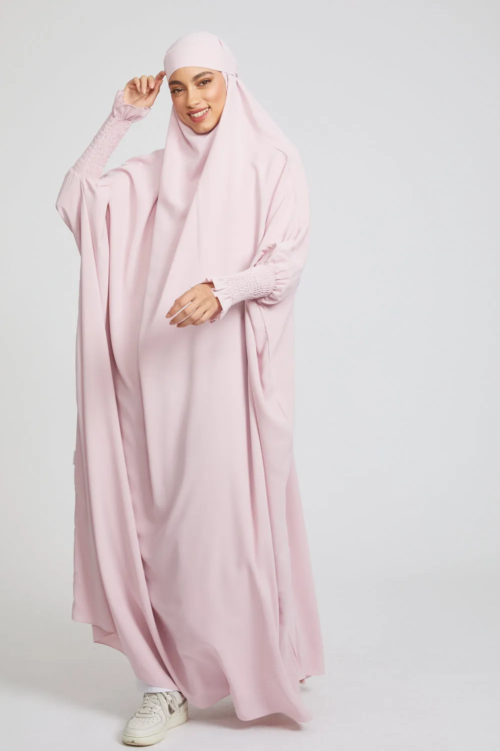 One Piece Full Length Jilbab/ Prayer Abaya - Frill Cuff -  Blush