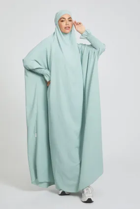 One Piece Full Length Jilbab/ Prayer Abaya - Frill Cuff -  Glacier