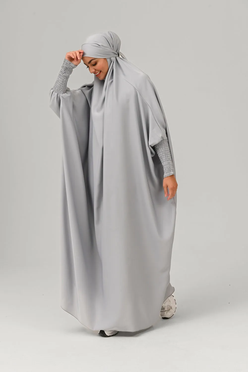 One Piece Full Length Jilbab/ Prayer Abaya - Silver Grey