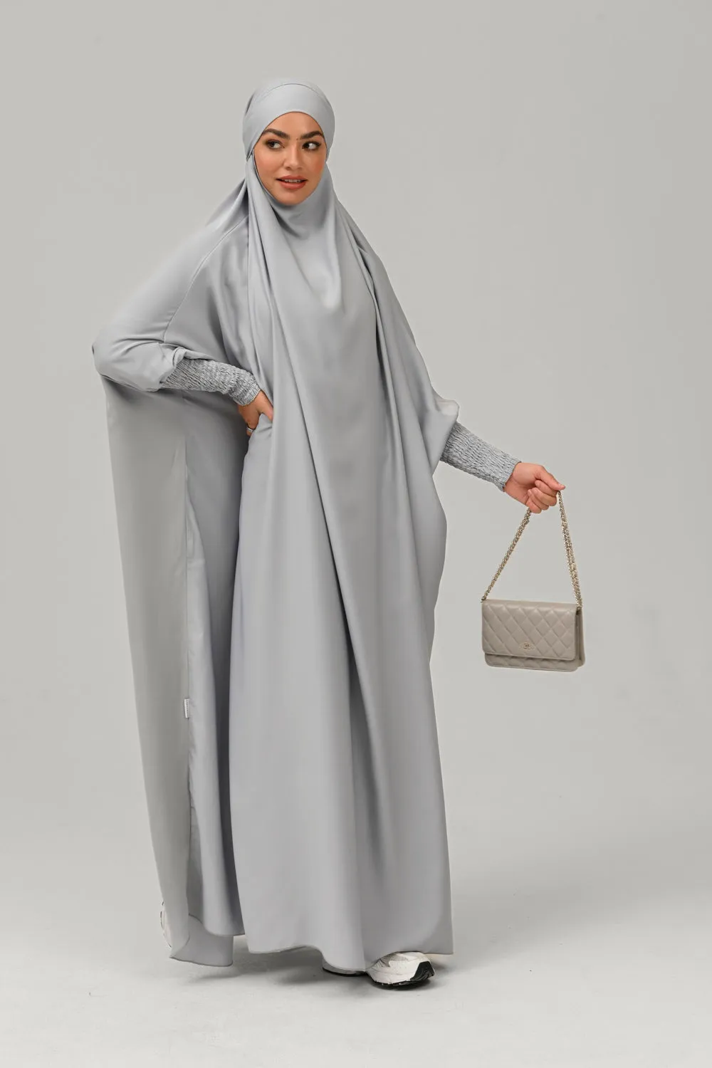 One Piece Full Length Jilbab/ Prayer Abaya - Silver Grey