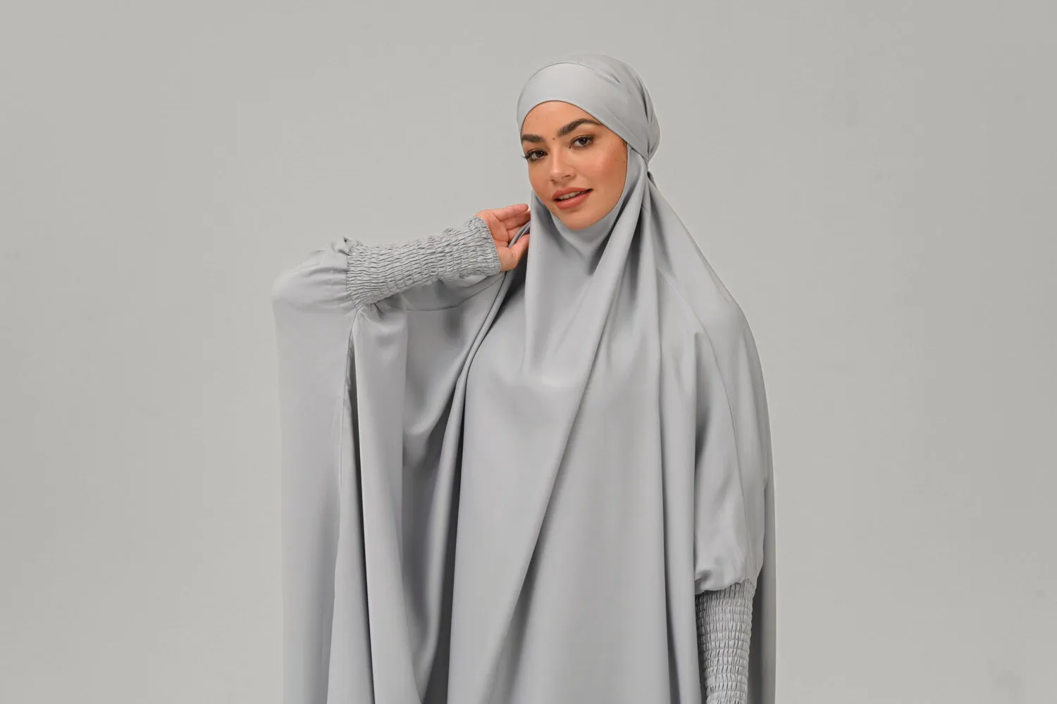 One Piece Full Length Jilbab/ Prayer Abaya - Silver Grey