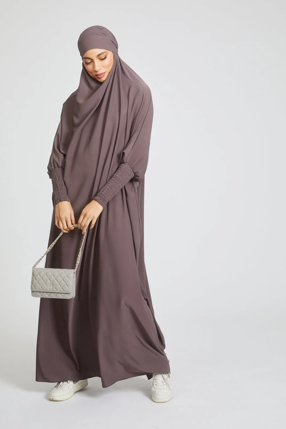 One Piece Full Length Jilbab/ Prayer Abaya - Smoked Mauve