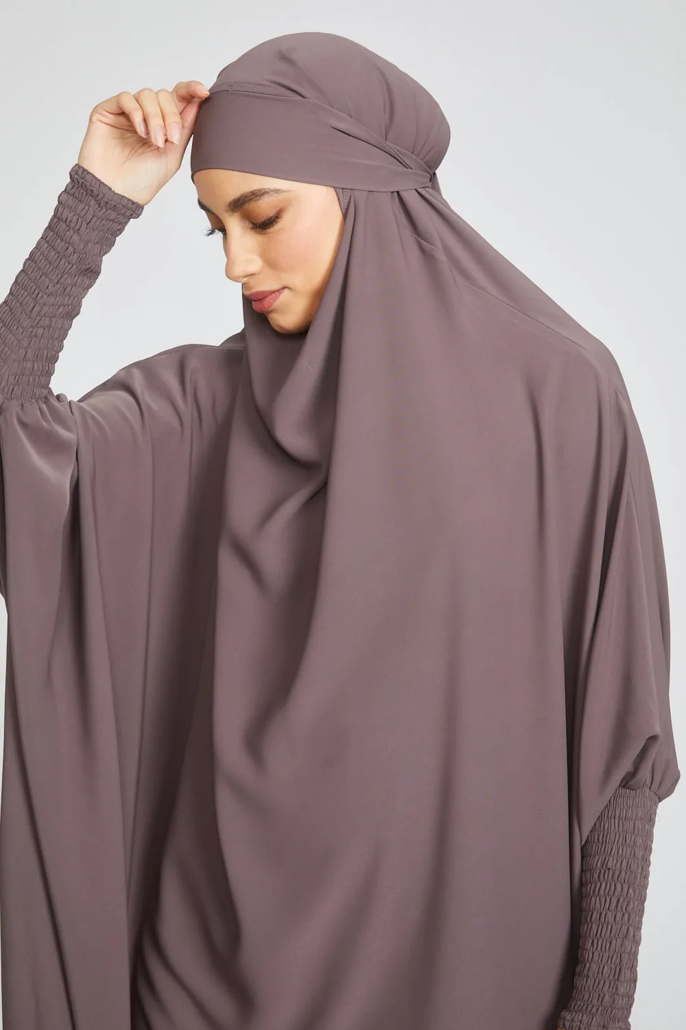 One Piece Full Length Jilbab/ Prayer Abaya - Smoked Mauve