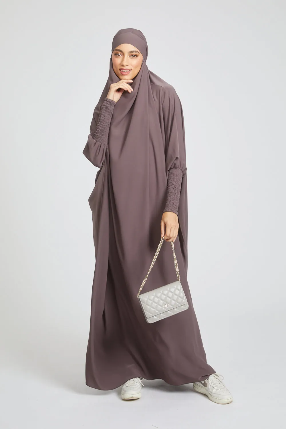 One Piece Full Length Jilbab/ Prayer Abaya - Smoked Mauve