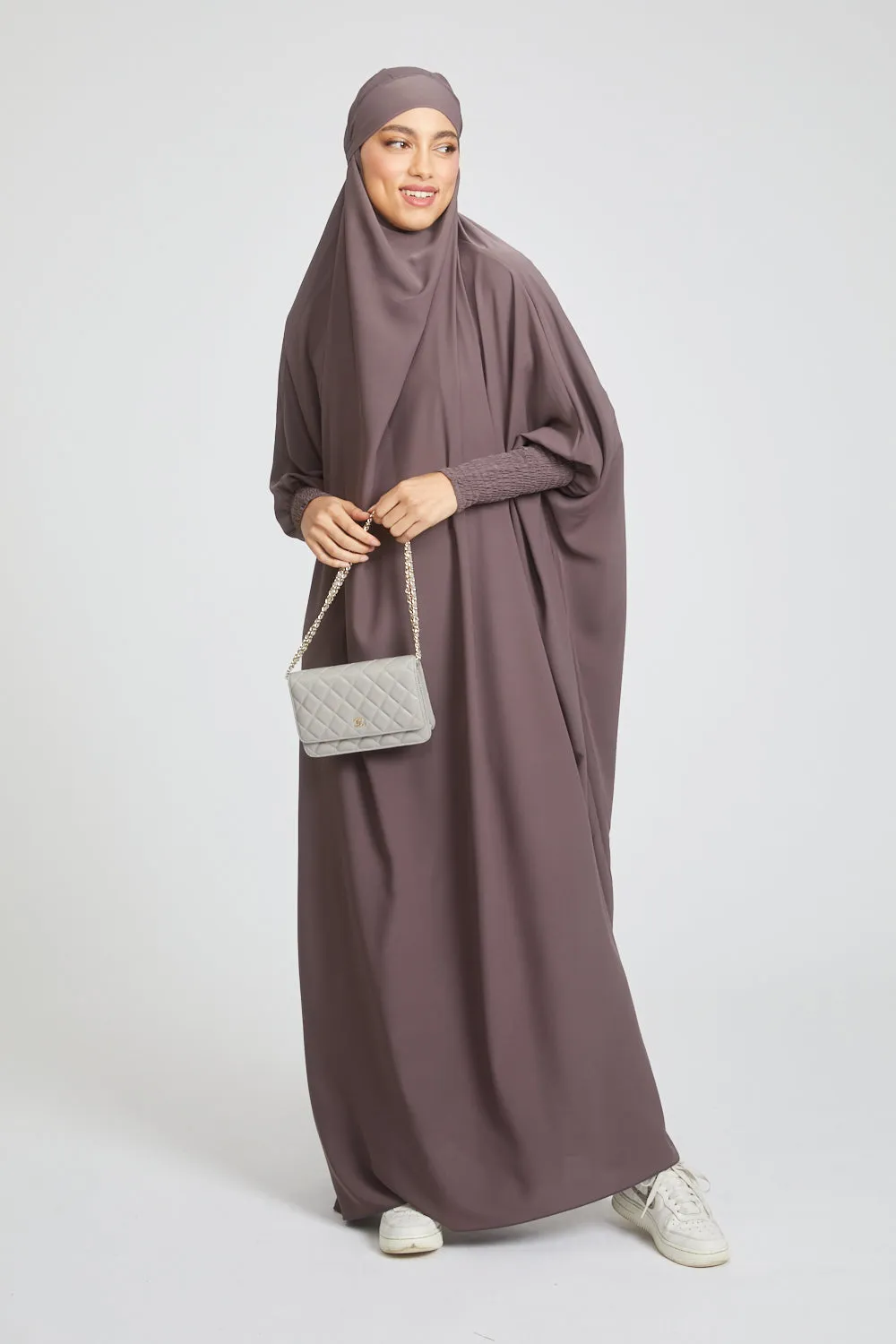 One Piece Full Length Jilbab/ Prayer Abaya - Smoked Mauve