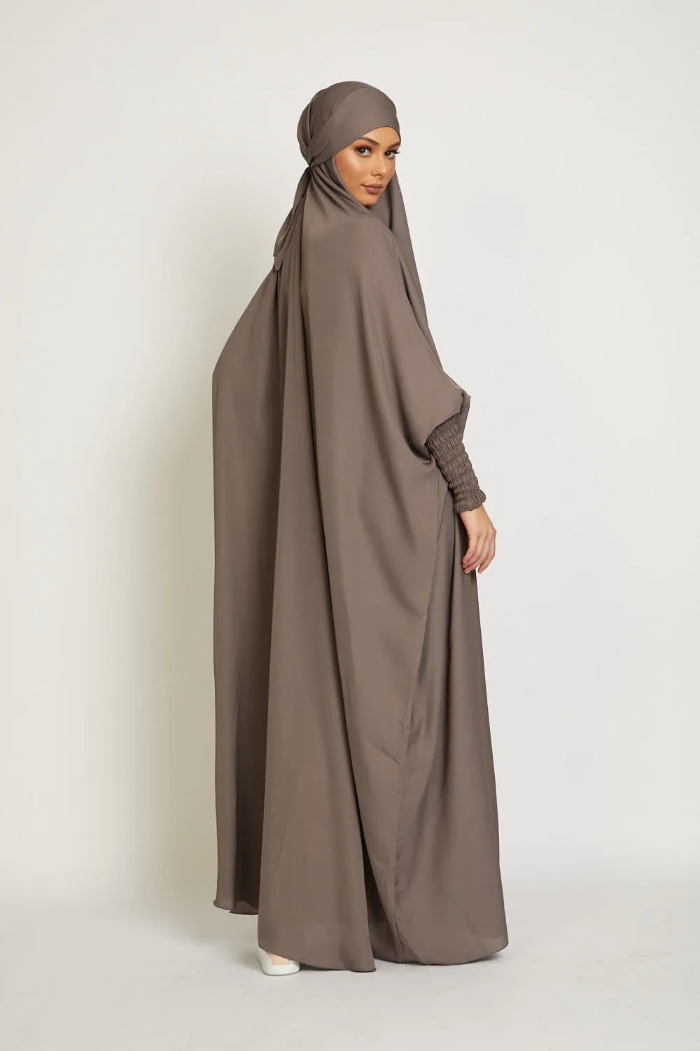 One Piece Full Length Jilbab/ Prayer Abaya - Smokey Taupe