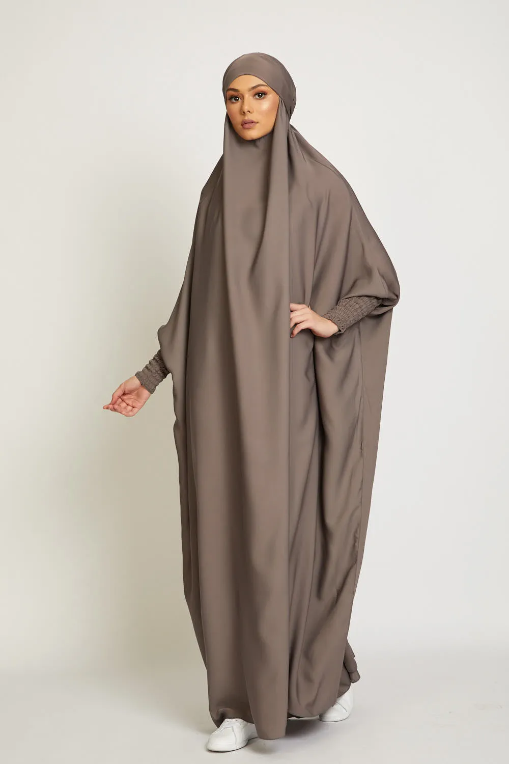 One Piece Full Length Jilbab/ Prayer Abaya - Smokey Taupe