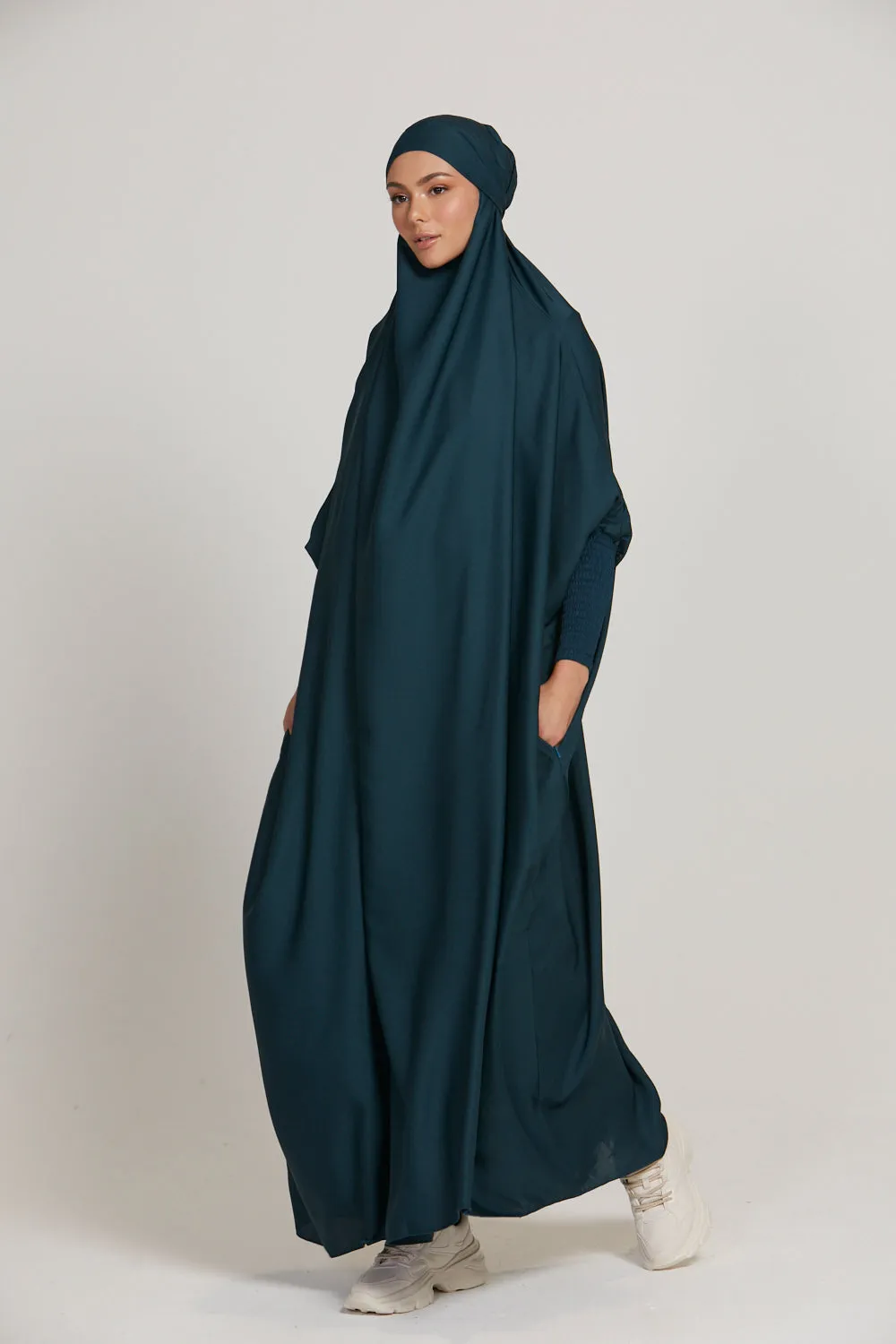 One Piece Full Length Jilbab/ Prayer Abaya - Zipped Cuffs And Pockets - Mediterranea