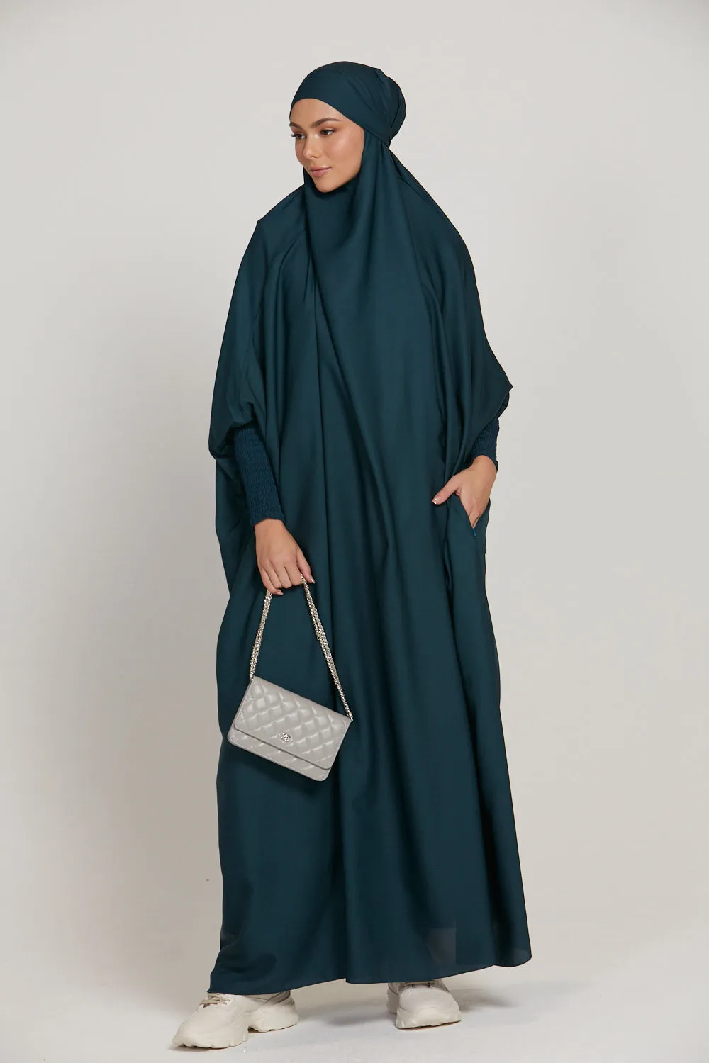 One Piece Full Length Jilbab/ Prayer Abaya - Zipped Cuffs And Pockets - Mediterranea