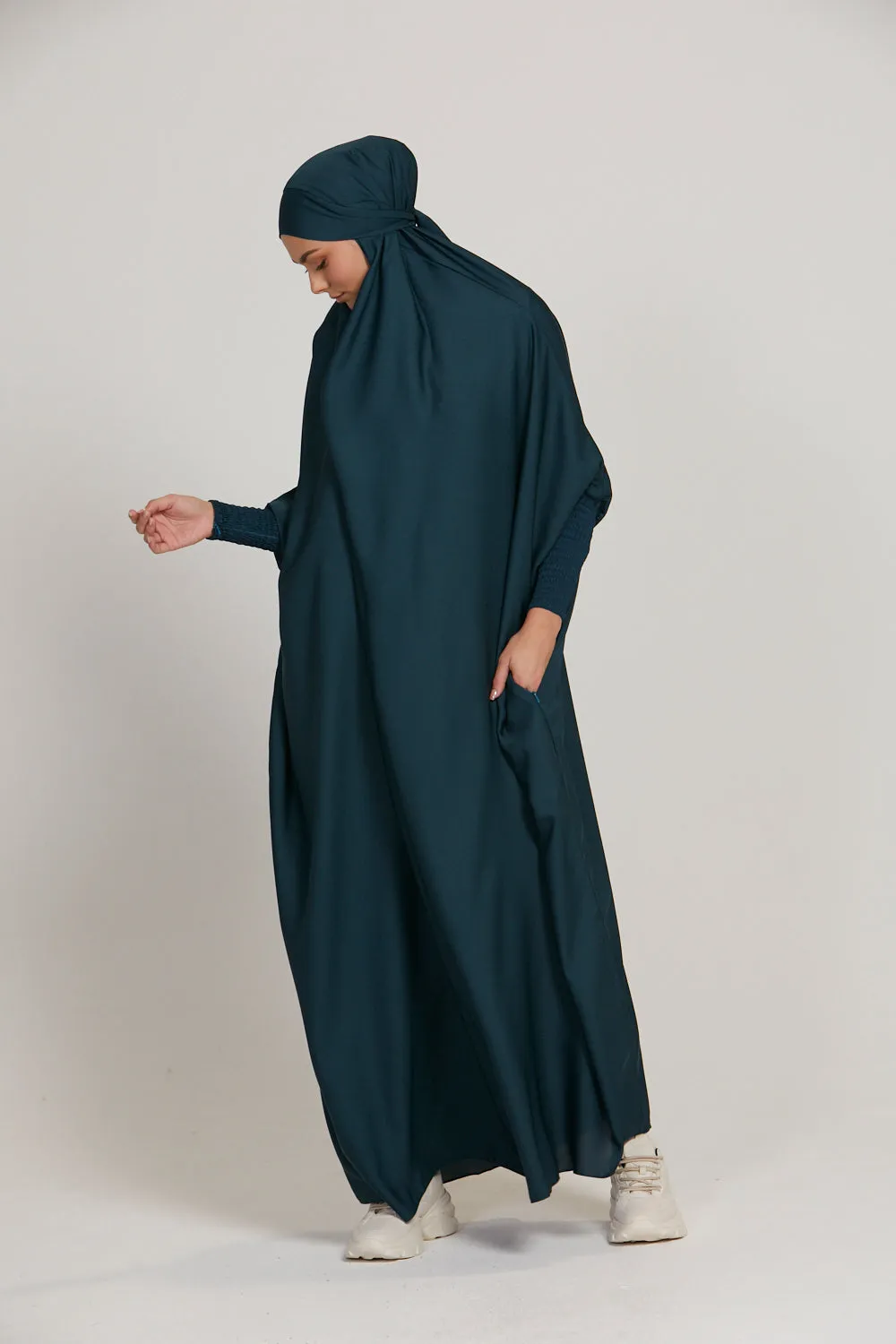 One Piece Full Length Jilbab/ Prayer Abaya - Zipped Cuffs And Pockets - Mediterranea