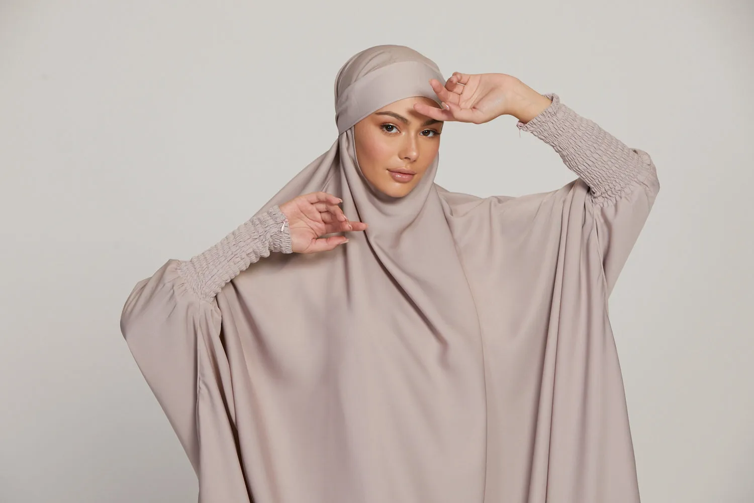 One Piece Full Length Jilbab/ Prayer Abaya - Zipped Cuffs And Pockets - Nude Mink